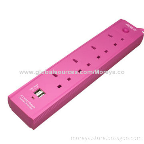 British Standard Power Strip, 4 Sockets + 2 USB Ports, Extension Cable, Surge & Overload Protections